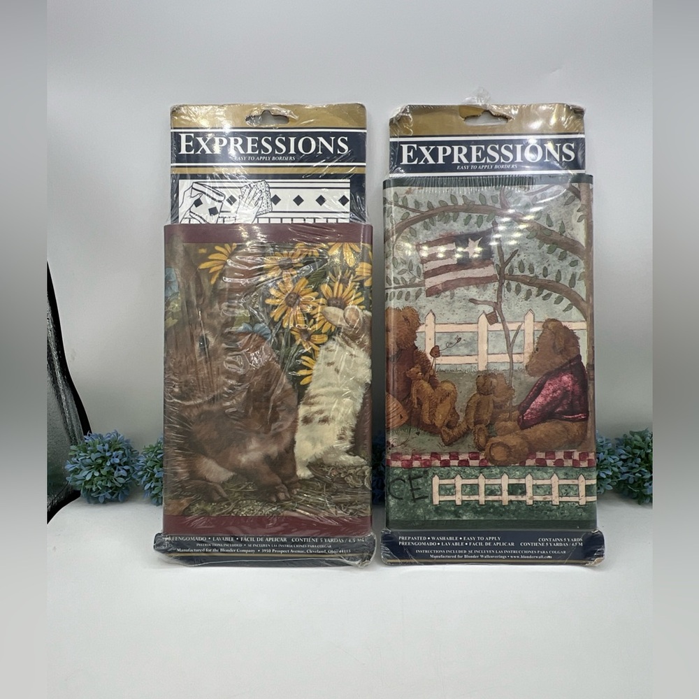 EXPRESSIONS TEDDY BEARS, Rabbits WALL PAPER BORDER LOT OF TWO 5 YARD PACKS